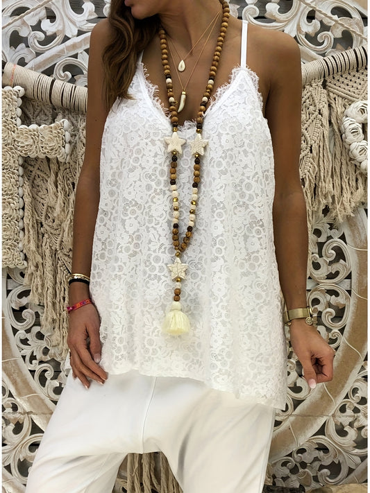 Lace Solid Cami Top V Neck Summer Sleeveless Women's Clothing