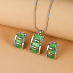 Opal Necklace & Earrings Set Rhinestone Gemstone Jewelry