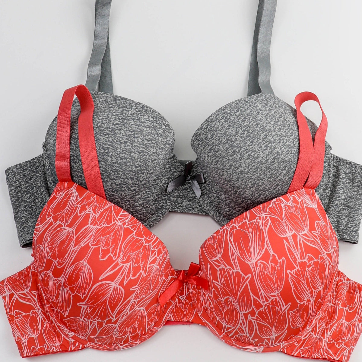 2 Pack Plus Size Bras Set Women's Tulip Print Padded Bras Two Piece Set