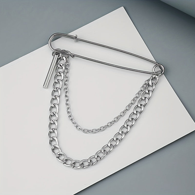Men's Chain Pin Brooch Street Metal Decoration Hip hop Western Clothing Accessor