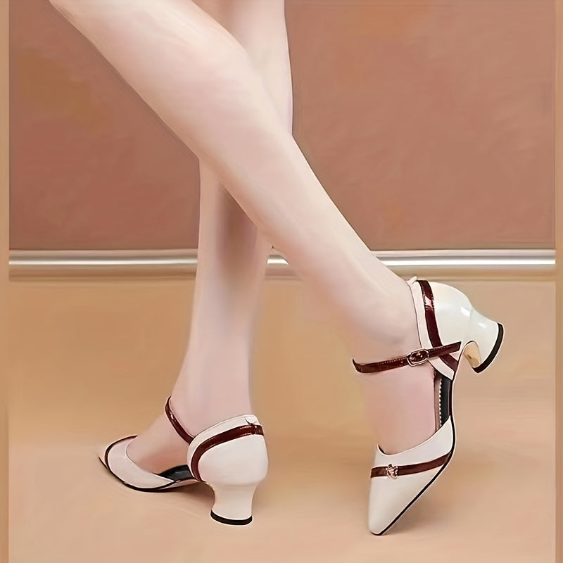 Women's Chunky Heel Buckle Strap Pumps Mid Heels