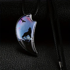 Wolf Resin Landscape Wood Pendant Animal Necklace for Men