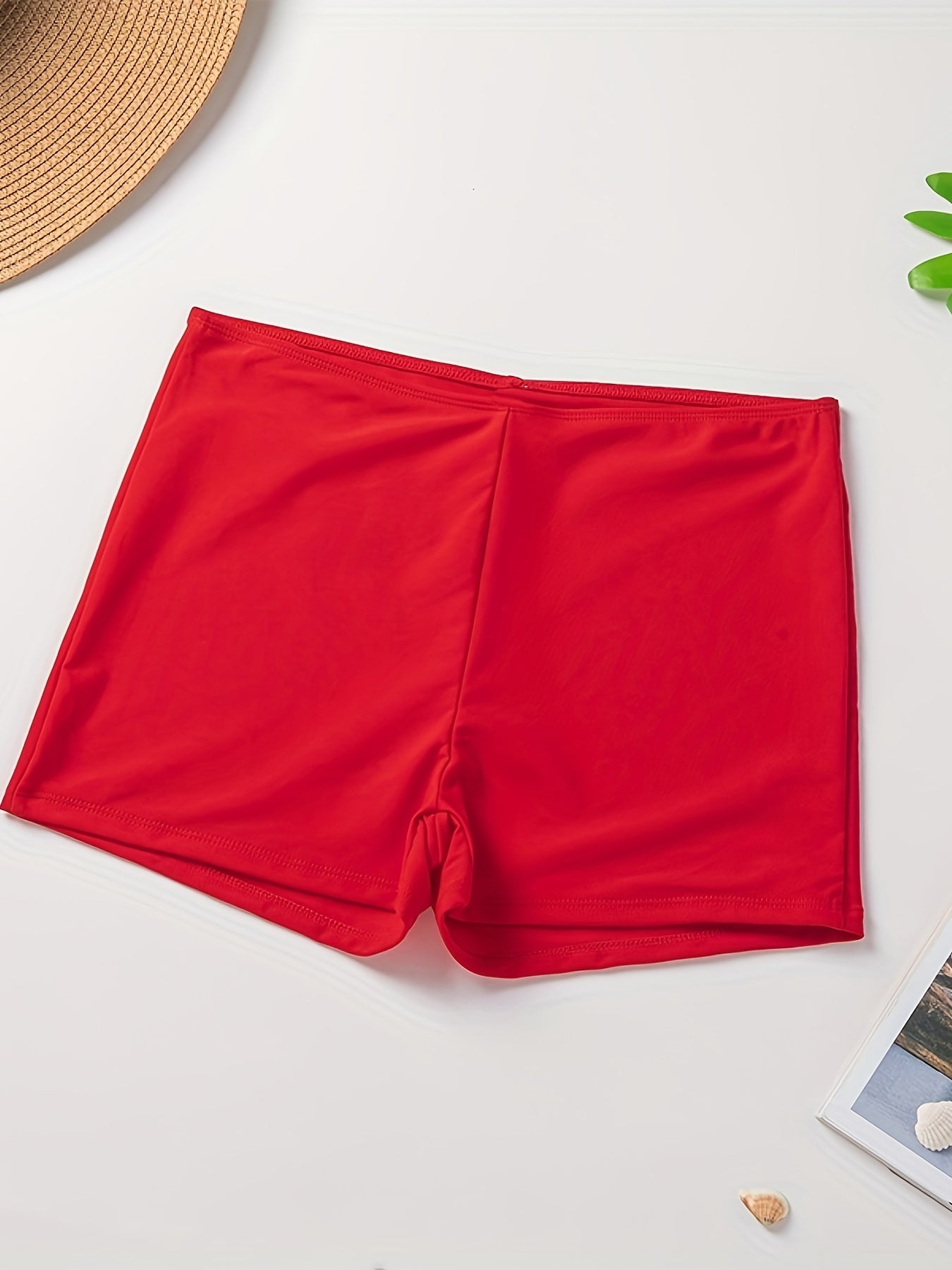 Solid Stretchy Swim Suit Bottoms Elastic Waistband Boxer Trunks