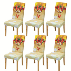 6pcs Christmas Yellow Bell Chair Slipcover Protector for Dining Room