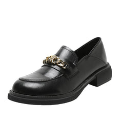 Metal Buckle Round Toe Loafers Slip On Shoes