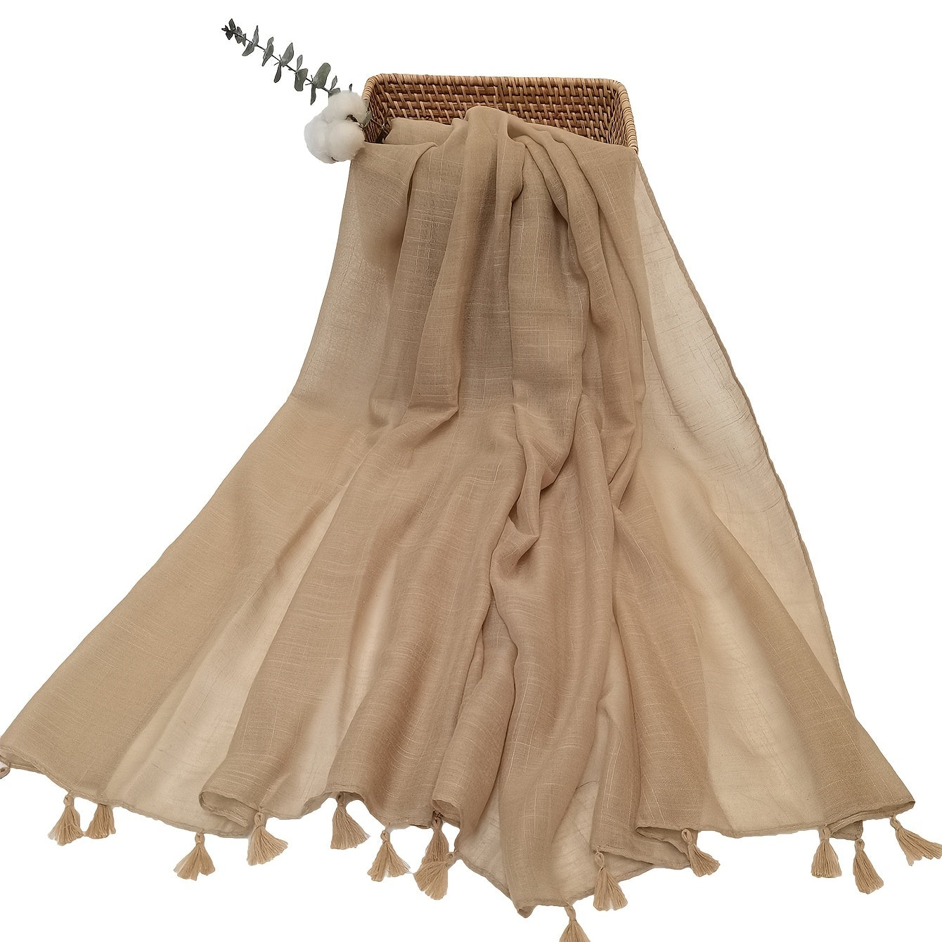 Beige Tassel Casual Shawl Windproof Sunscreen Beach Towel