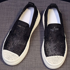 Women's Platform Lace Loafers Round Toe Hollow Out Slip On Shoes