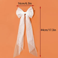 Bridal Bow Veil Faux Pearl Veil Wedding Veil Tulle Bow