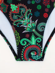  Floral Print Halter One Piece Bathing Suit