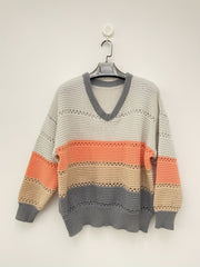  Colorblock V Neck Sweater Long Sleeve