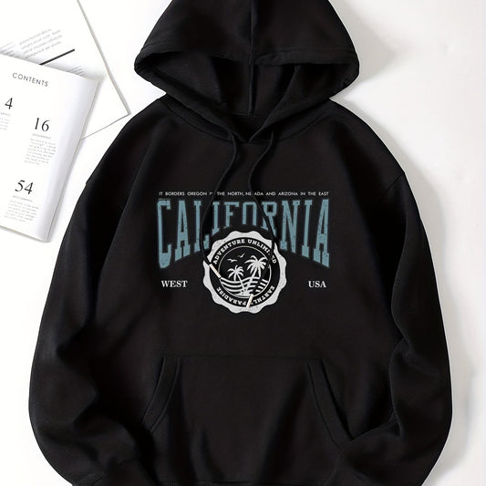 Coconut Tree Print Hooded Sweatshirt for Women