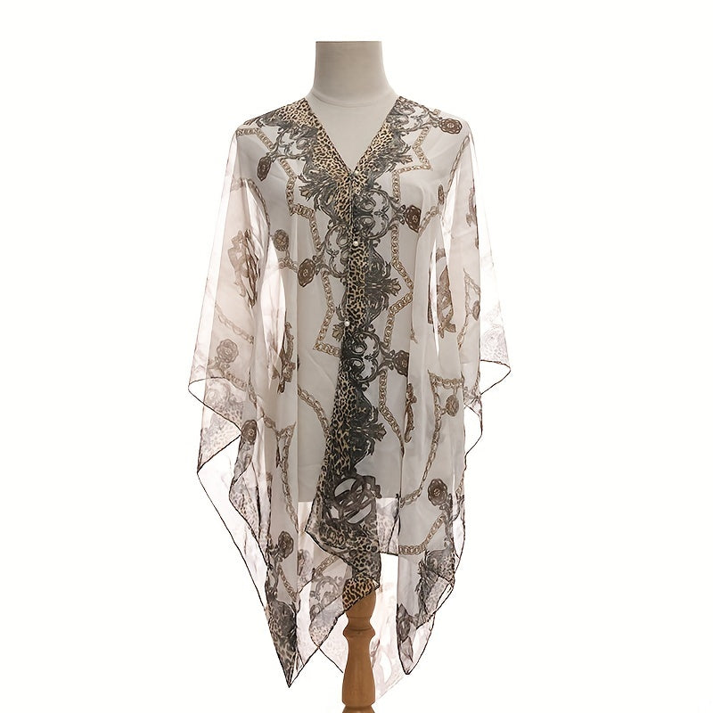 Letter Chain Stripe Shawl Lightweight Sunscreen Large Shawl