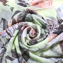 Vintage Rose Print Chiffon Scarf Green Shawl Thin Hijab Women Headscarf