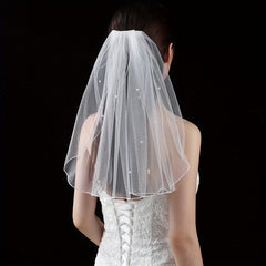Bridal Veil with Simulated Pearl Embellishments for Wedding Ceremonies
