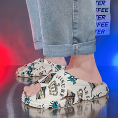 Men's Graphic Print Non Slip Platform Slides