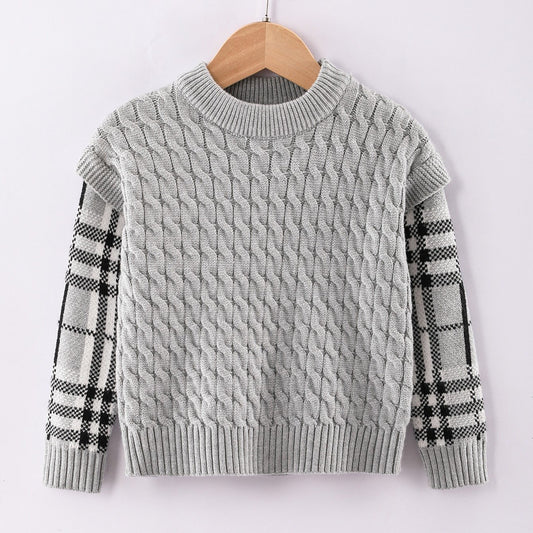 Boys Knit Plaid Sleeve Sweatshirt