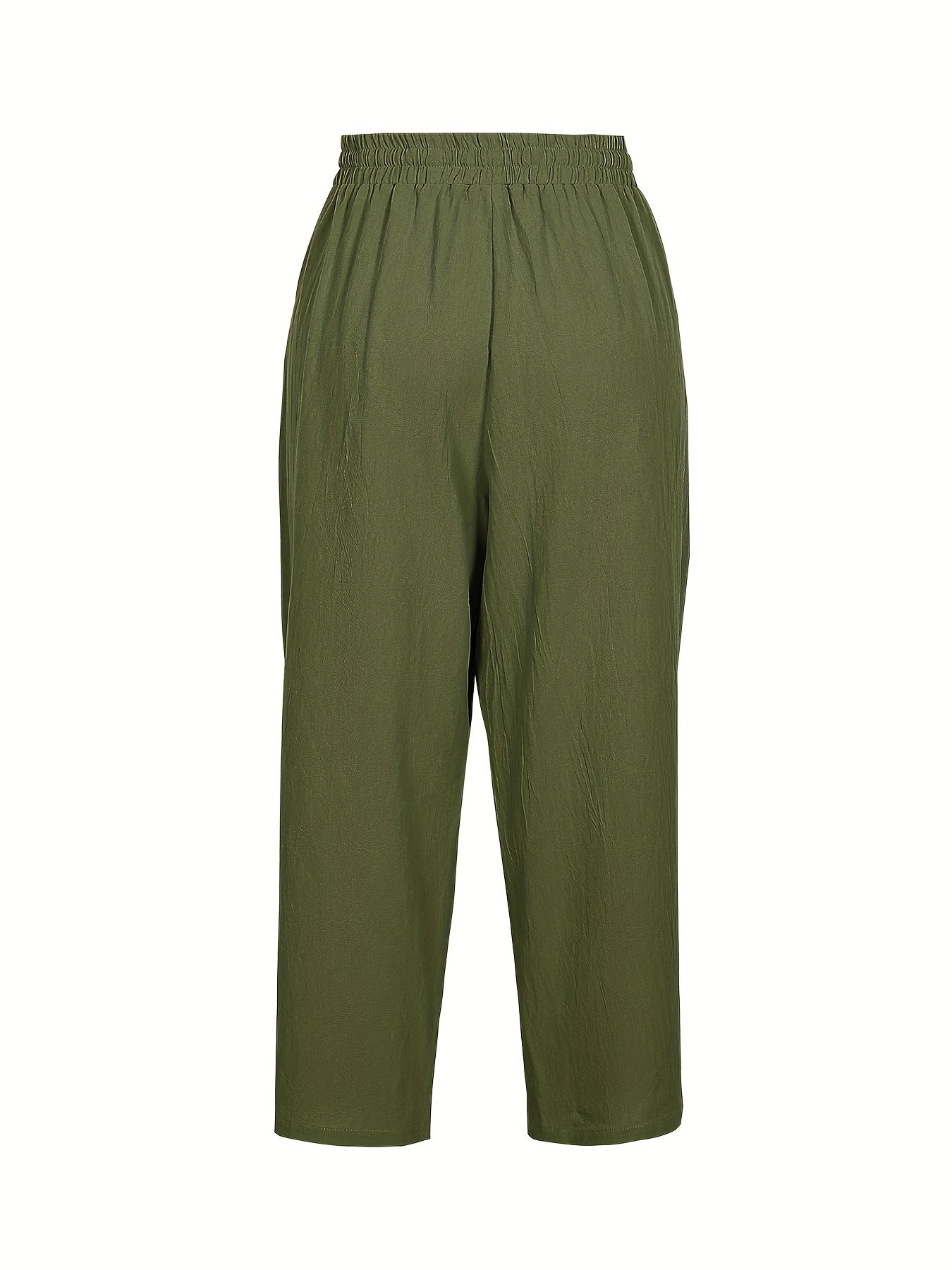  Solid Straight Leg Drawstring Pants With Pockets