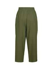  Solid Straight Leg Drawstring Pants With Pockets