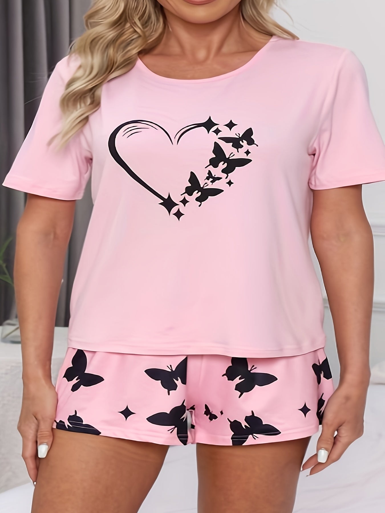  Butterfly Print Tee & Shorts Pajama Set