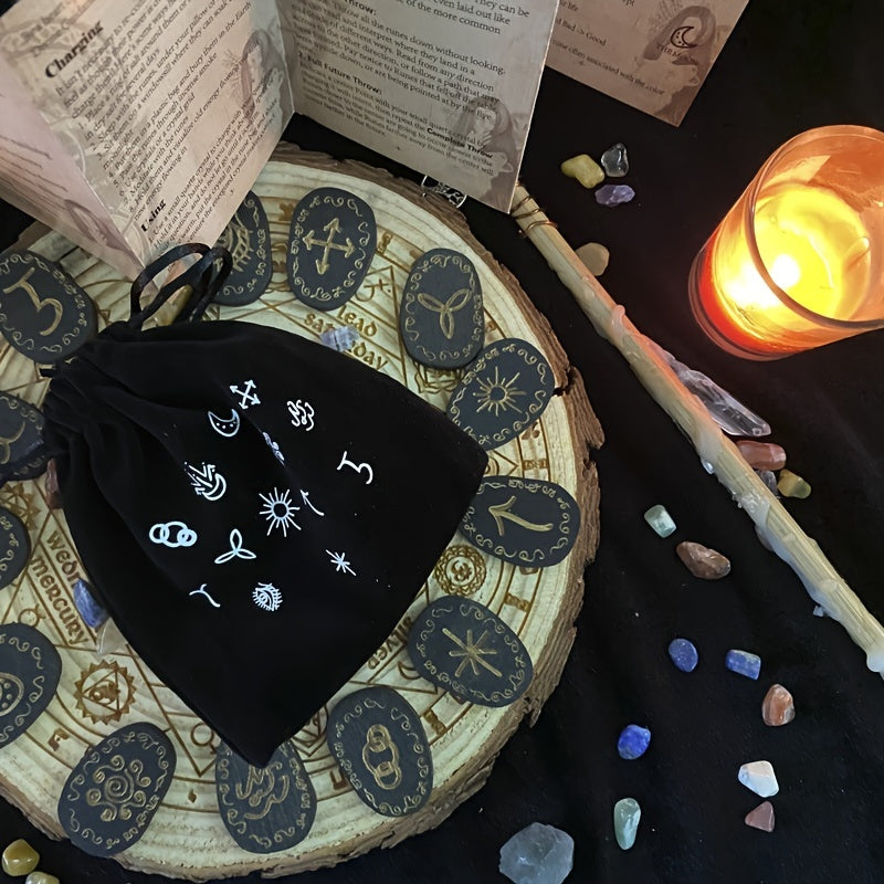14pcs Wooden Runes Stone Set Engraved Rune Symbols for Divination