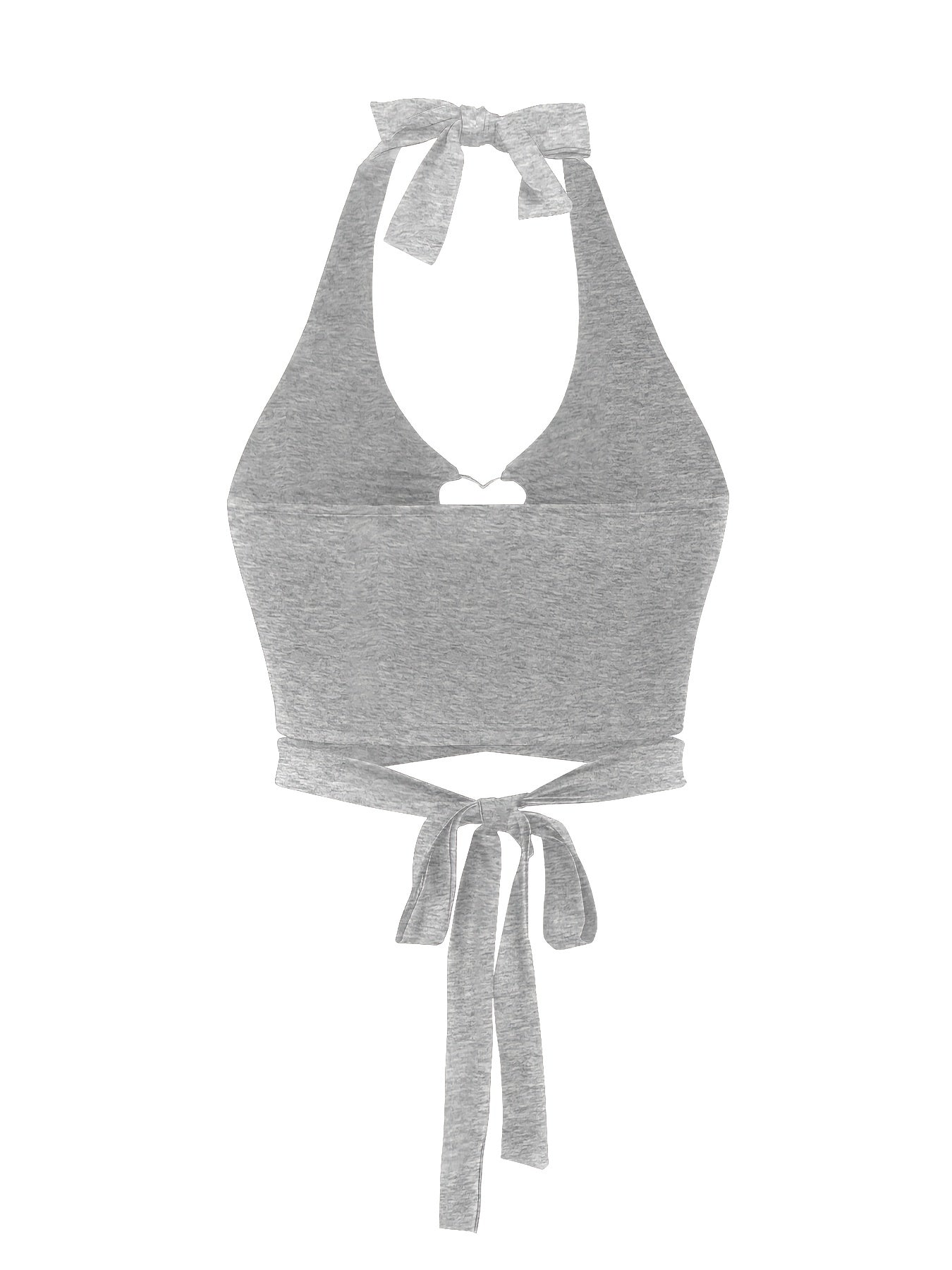 Heart Pattern Decor Halter Neck Top Beach Wear Backless Cross Tie Back