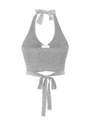 Heart Pattern Decor Halter Neck Top Beach Wear Backless Cross Tie Back