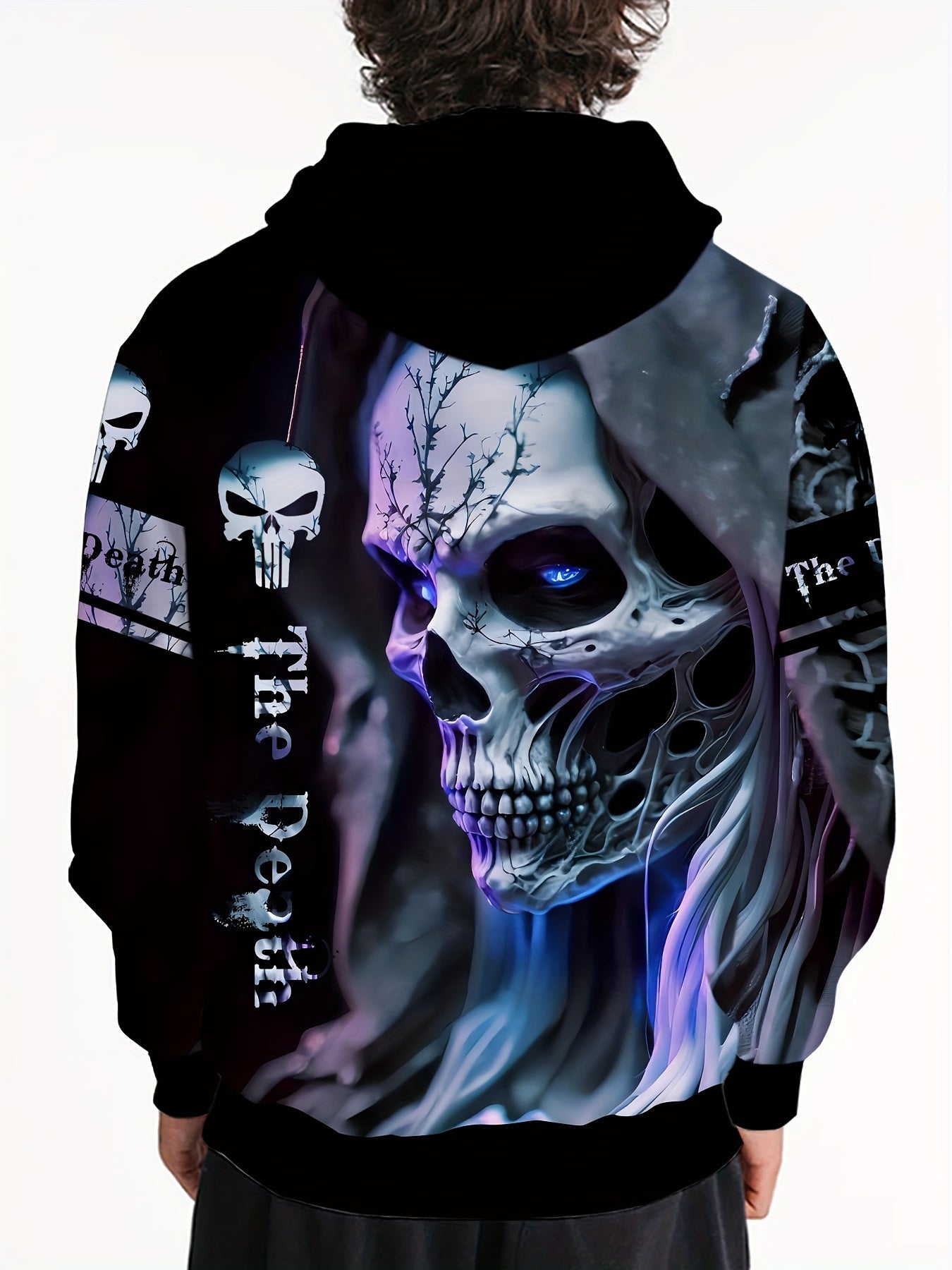 Skull 3D Print Hoodie for Men Graphic Kangaroo Pocket Pullover