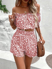 Leopard Print Two piece Set Crop Tube Top & High Waist Shorts