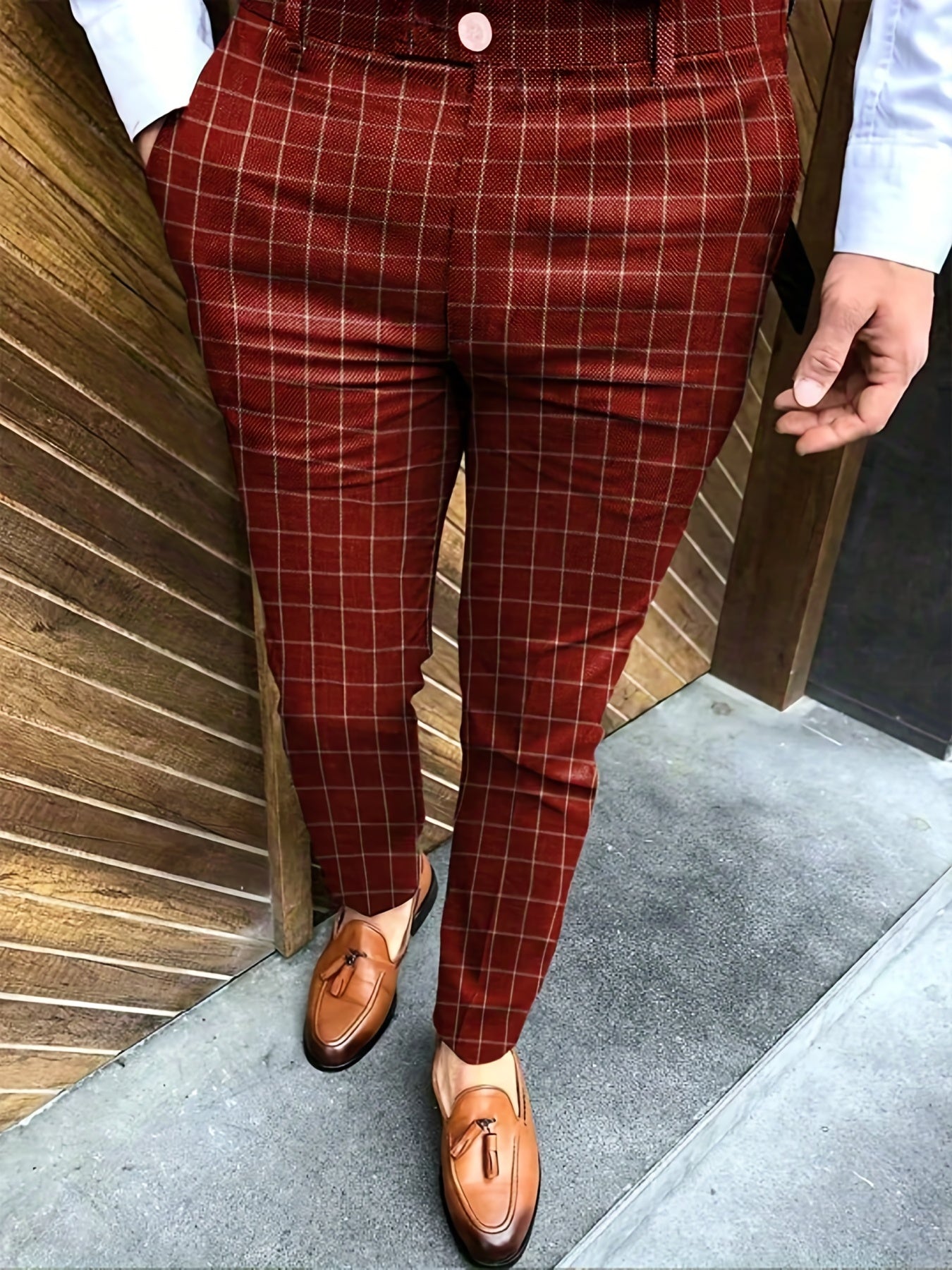 Slim Fit Palid Slacks Men's Casual Vintage Style Slightly Stretch Dress Pants