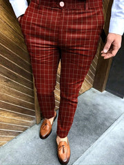 Slim Fit Palid Slacks Men's Casual Vintage Style Slightly Stretch Dress Pants