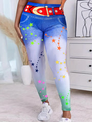  Casual Leggings Women's Plus Denim & Print Stretchy Skinny Leggings