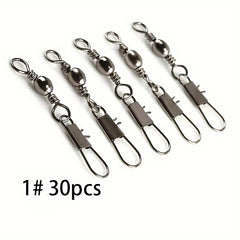 30pcs Fishhook Connectors Barrel Swivel Safety Snap Solid Ring Fishing