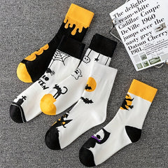 5 Pairs Ghost & Bat Print Socks Halloween Mid Tube Socks Women's Stockings