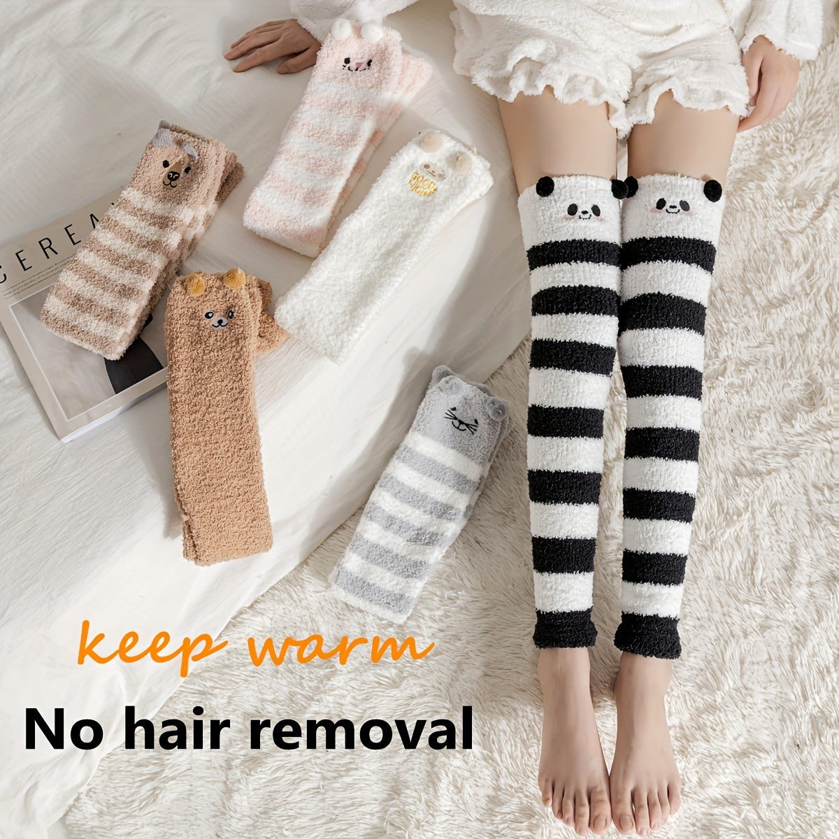 Cartoon Fuzzy Leg Warmers Over The Knee Socks Women's Stockings