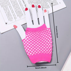 4pcs Short Fishnet Gloves Open Back Party Accessories Pink