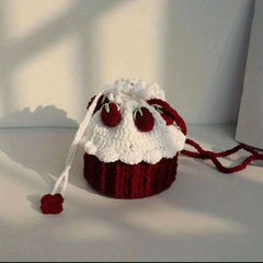 Woven Material Bag Cake Bag Crochet Handbag Grey Wine Red