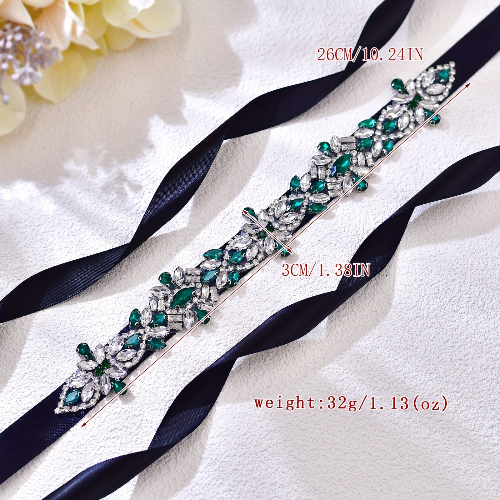 Vintage Green Dress Belt with Rhinestone Waist Sparkle