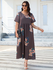 Floral Print V-Neck Maxi Dress Plus Size