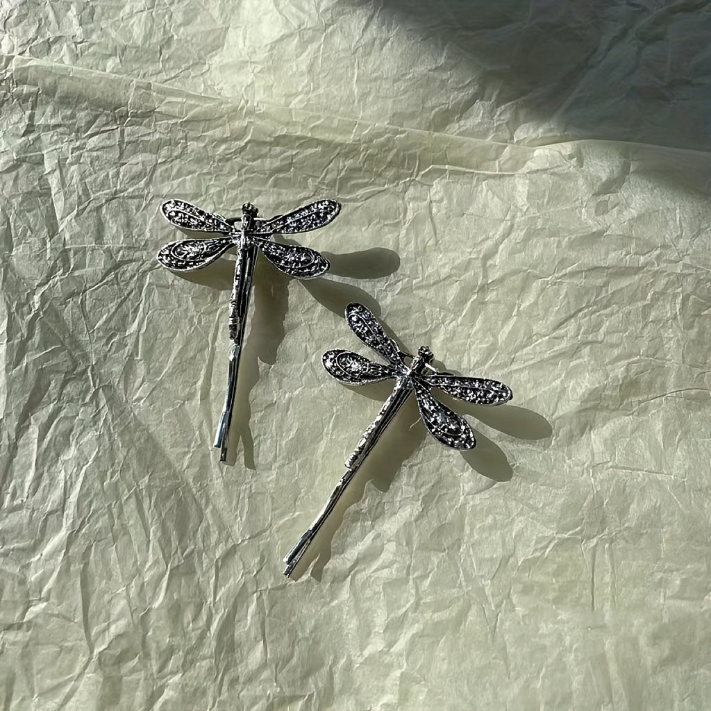 2pcs Vintage Silver Dragonfly Hairpins Bridal Hair Accessories