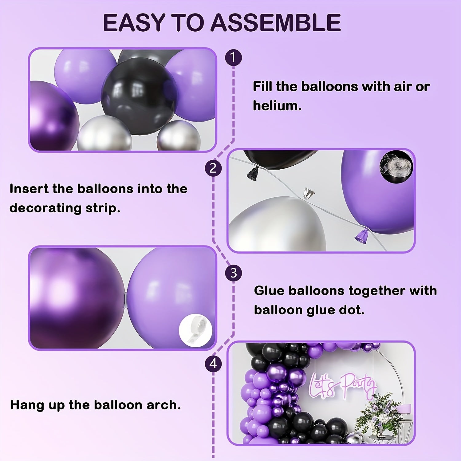 134pcs Purple & Silver Balloon Arch Garland Kit for Party Decoration