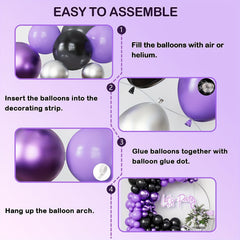 134pcs Purple & Silver Balloon Arch Garland Kit for Party Decoration
