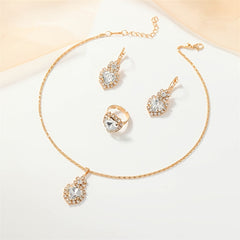 Heart Shape Pendant Jewelry Set Rhinestone Crystal Necklace Earrings Ring