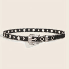 Glitter Sparkling Rhinestone Belt Y2K PU Belt Hip Hop Decorative Belt