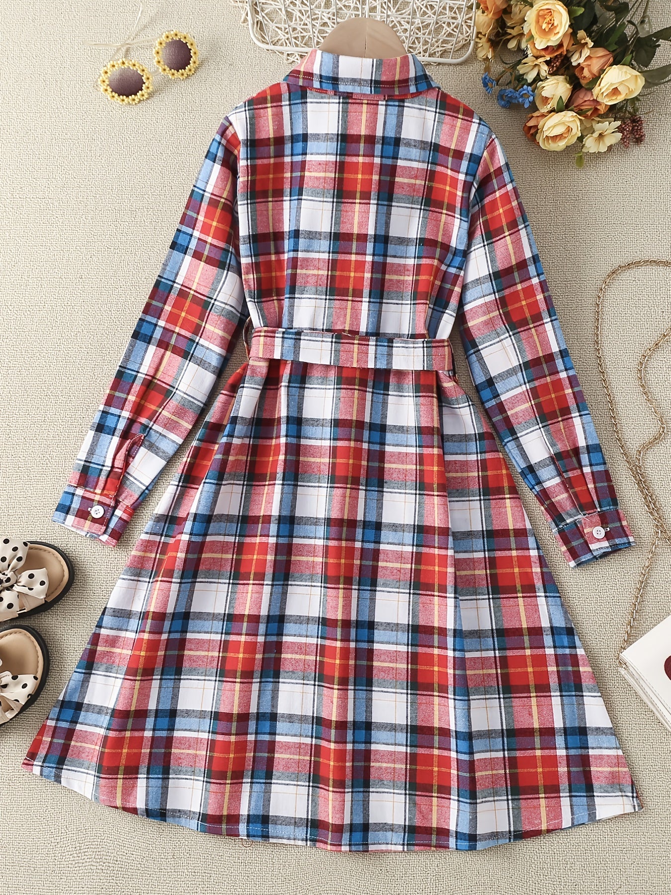 Plaid Shirt Dress Long Sleeve Button Down Girls School Dresses