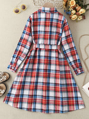 Plaid Shirt Dress Long Sleeve Button Down Girls School Dresses
