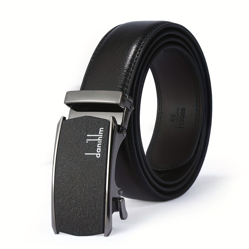 Men's Leather Auto Buckle Belt - Casual Style Black
