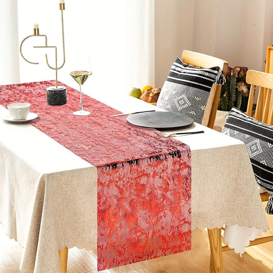 Red Moire Mesh Table Runner Halloween Bloody Tablecloth