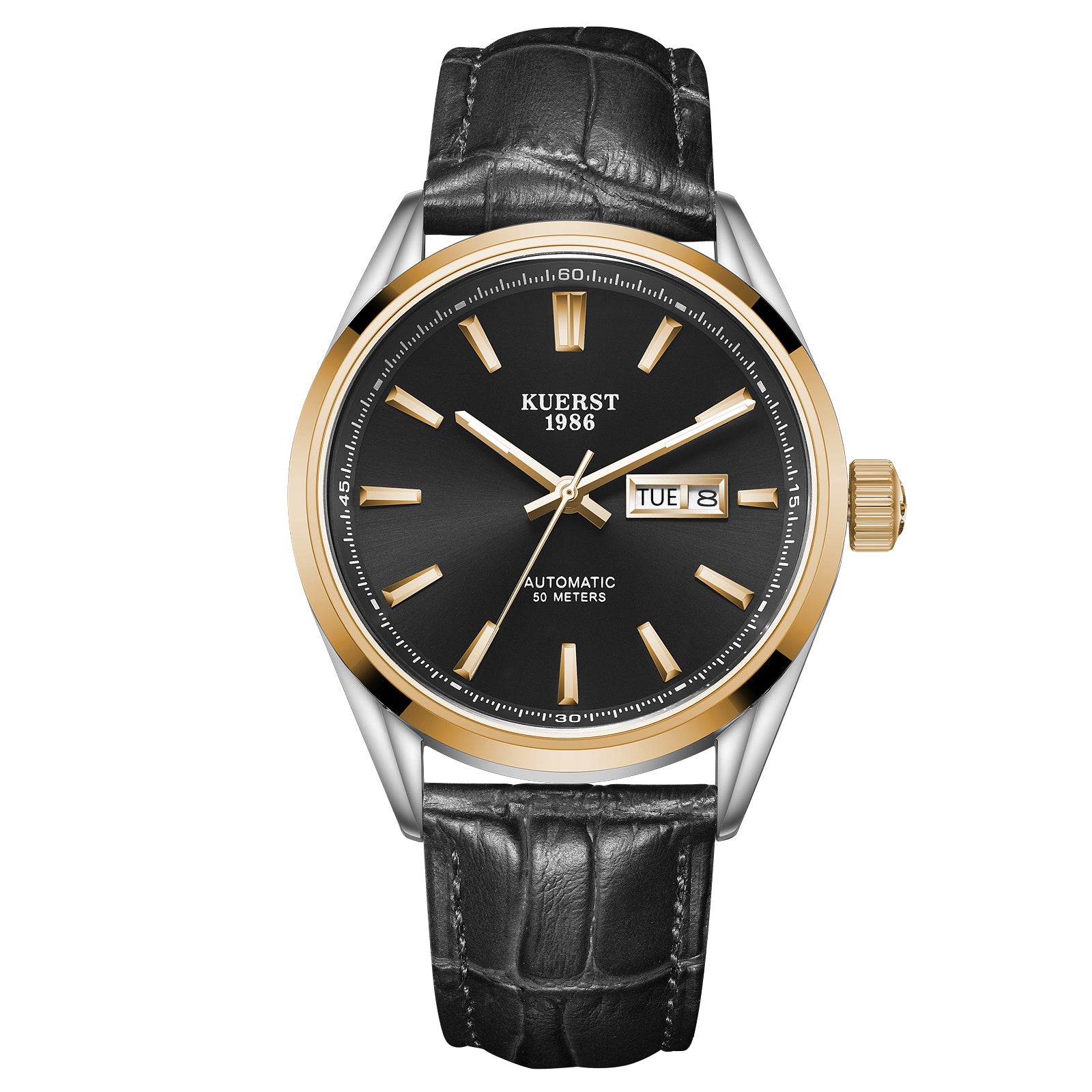 KUERST Steel Belt Double Press Butterfly Buckle Automatic Mechanical Watch