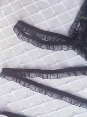 Floral Embroidery Lingerie Set Ruffle Mesh Bra & Cut Out Panties