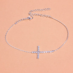 Rhinestone Cross Chain Anklet Dainty Ankle Bracelet